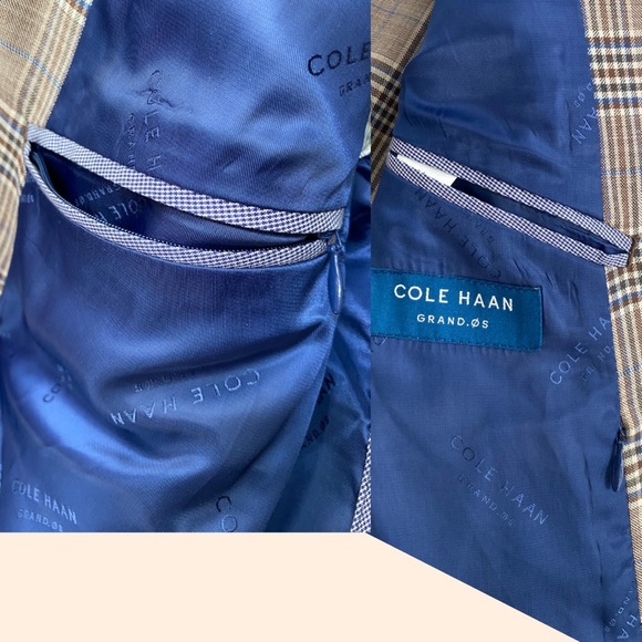 Cole Haan Men's Wool Plaid Blazer Sport Coat Preppy Academia Brown Blue Size 40L
